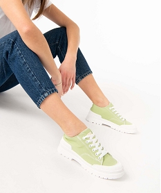 GEMO Baskets femme crantées en toile unie – Banana Moon vert standard