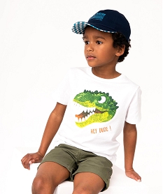 GEMO Tee-shirt garçon à manches courtes avec motif sur le buste blanc vif