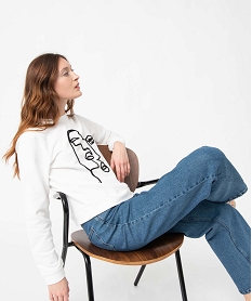 GEMO Sweat femme à motif brodé blanc chine