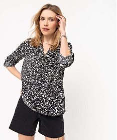 GEMO Tunique femme en crêpe fleuri à manches longues et col chemise floral