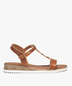 GEMO Sandales femme compensées en cuir avec détail tressé doré - Taneo Brun