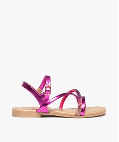 GEMO Sandales fille unies à fines brides croisées brillantes rose vif