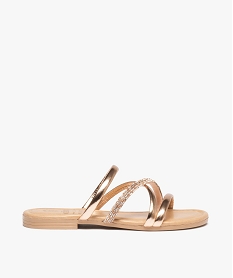 GEMO Mules fille à brides tubulaires à strass et métallisées dore