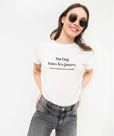 GEMO Tee-shirt femme à manches courtes avec message Blanc