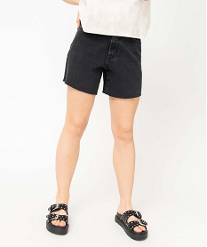 GEMO Short en jean femme taille haute à bords francs Noir