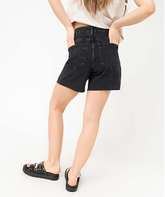 short en jean femme taille haute a bords francs noirI888701_3
