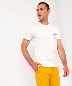 GEMO Tee-shirt à manches courtes avec motif palmiers homme blanc standard