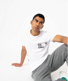 GEMO Tee-shirt homme à manches courtes look streetwear blanc standard