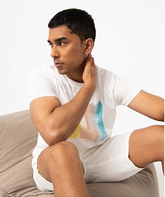 GEMO Tee-shirt homme à manches courtes et motif abstrait blanc standard