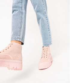 GEMO Baskets femme mid-cut en toile unie à semelle crantée rose standard