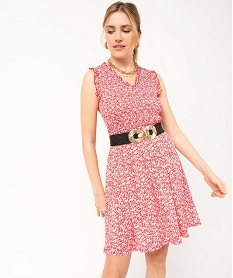 GEMO Robe femme en maille fluide à smocks et volants Imprimé