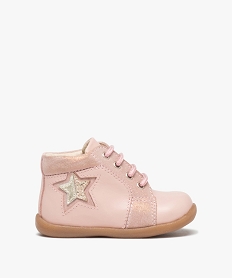 GEMO Bottillons bébé filles unis en cuir à lacets Rose