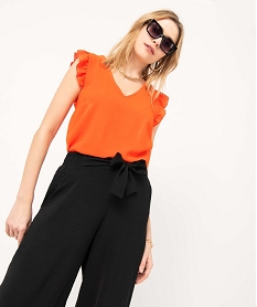 GEMO Blouse femme avec double col V et volants sur les épaules Orange