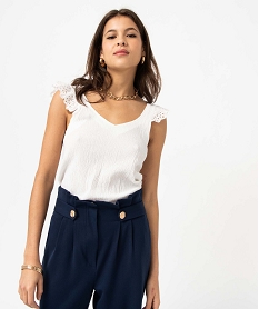 GEMO Débardeur à col V et volants en broderie anglaise femme blanc chine