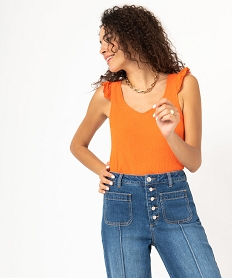 GEMO Débardeur à col V et volants en broderie anglaise femme Orange