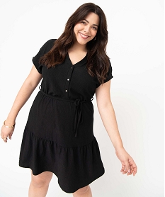 GEMO Robe femme grande taille en maille texturée avec volant dans le bas Noir