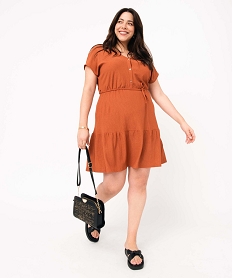GEMO Robe femme grande taille en maille texturée avec volant dans le bas Orange