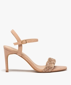 GEMO Sandales femme à talon avec large bride tressée à strass rose standard