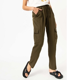 GEMO Pantalon cargo en satin fluide uni femme Vert