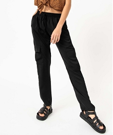 GEMO Pantalon cargo en satin fluide uni femme Noir