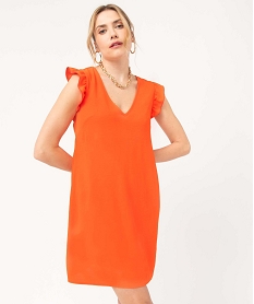 GEMO Robe femme avec double col V et volants sur les épaules Orange