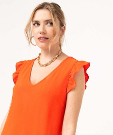 robe femme avec double col v et volants sur les epaules orangeI900201_2