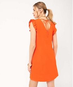 robe femme avec double col v et volants sur les epaules orangeI900201_3