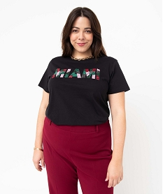 GEMO Tee-shirt femme grande taille avec motif brodé Noir