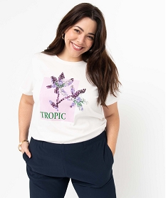 GEMO Tee-shirt femme grande taille avec motif brodé Blanc