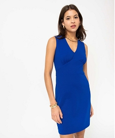 GEMO Robe empire courte sans manches unie femme Bleu