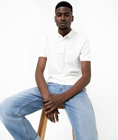 GEMO Polo manches courtes en maille texturée homme blanc standard