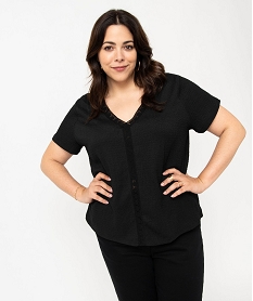 GEMO Tee-shirt à manches courtes et col V femme grande taille Noir