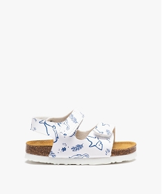 GEMO Sandales bébé garçon à brides double scratch au motif aquatique blanc  bleu