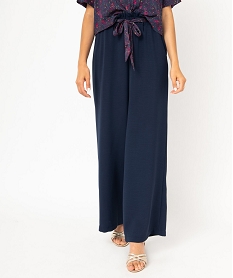 GEMO Pantalon en maille fluide avec ceinture imprimée femme Bleu