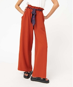 GEMO Pantalon en maille fluide avec ceinture imprimée femme Orange