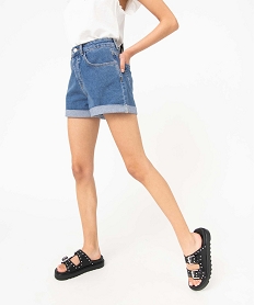 GEMO Short en jean ample à revers femme Gris