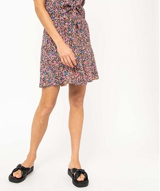 GEMO Jupe courte ample et fluide à imprimé fleuri femme imprime fleur