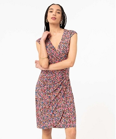 GEMO Robe portefeuille courte sans manches imprimée femme Imprimé