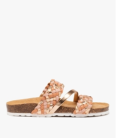GEMO Mules femme plates à brides larges tressées fantaisie rose standard