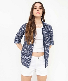 GEMO Chemise femme à motifs fleuris avec manches retroussables Rouge
