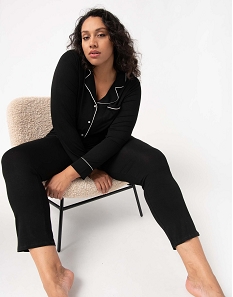 GEMO Pyjama femme grande taille deux pièces : chemise et pantalon Noir