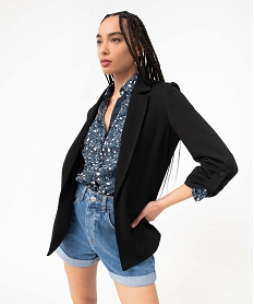 GEMO Veste droite en maille stretch manches 34 unie femme noir standard