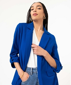GEMO Veste droite en maille stretch manches 34 unie femme bleu standard