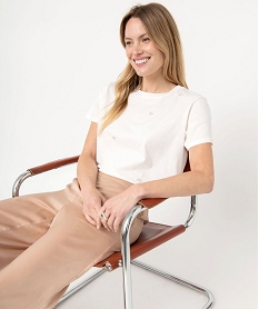 GEMO Tee-shirt oversize avec perles brodées femme blanc chine