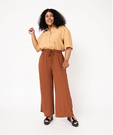 GEMO Pantalon ample avec ceinture élastique femme grande taille Brun