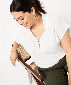 blouse a manches courtes avec col zippe femme grande taille beige chemisiers et blousesI942001_1