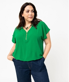 blouse a manches courtes avec col zippe femme grande taille vert chemisiers et blousesI942101_2