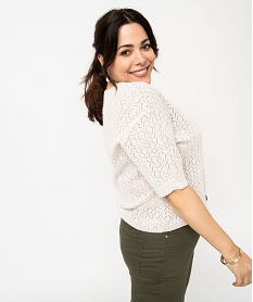 GEMO Gilet à manches courtes en maille ajourée femme grande taille blanc vif