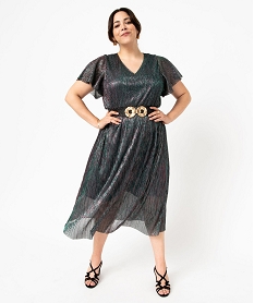 GEMO Robe à manches courtes en maille scintillante femme grande taille vert standard