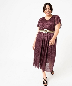 GEMO Robe à manches courtes en maille scintillante femme grande taille rose standard